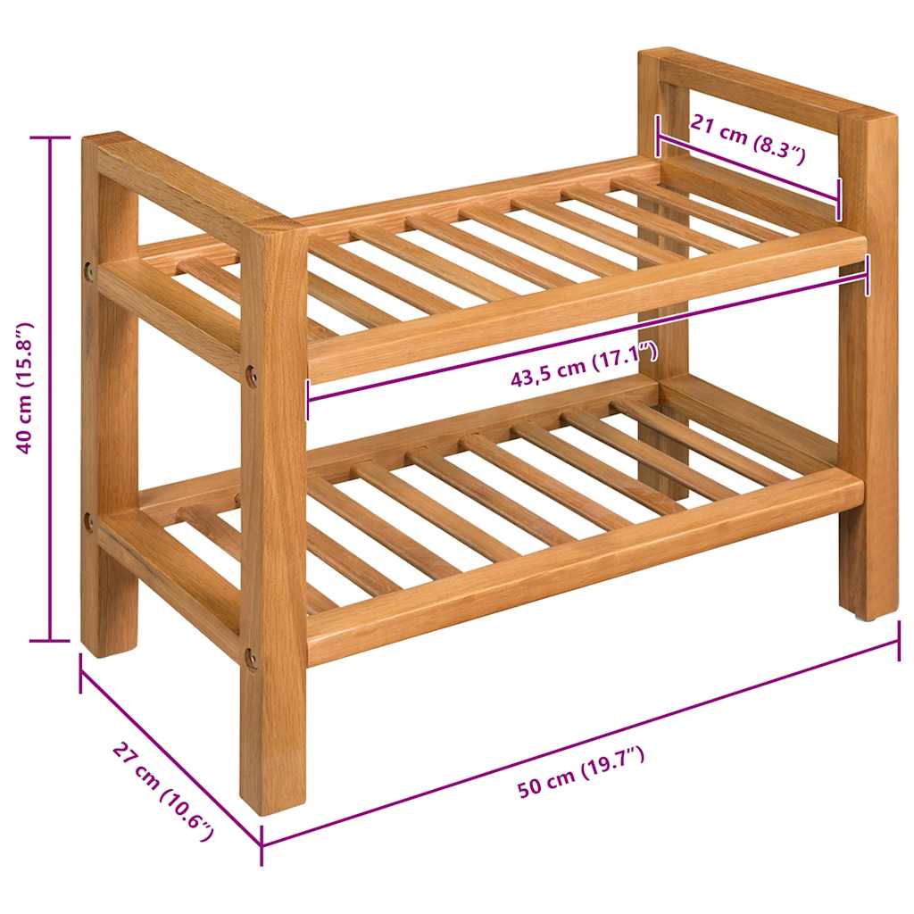 vidaXL Schoenenrek met 2 schappen 50x27x40 cm massief eikenhout