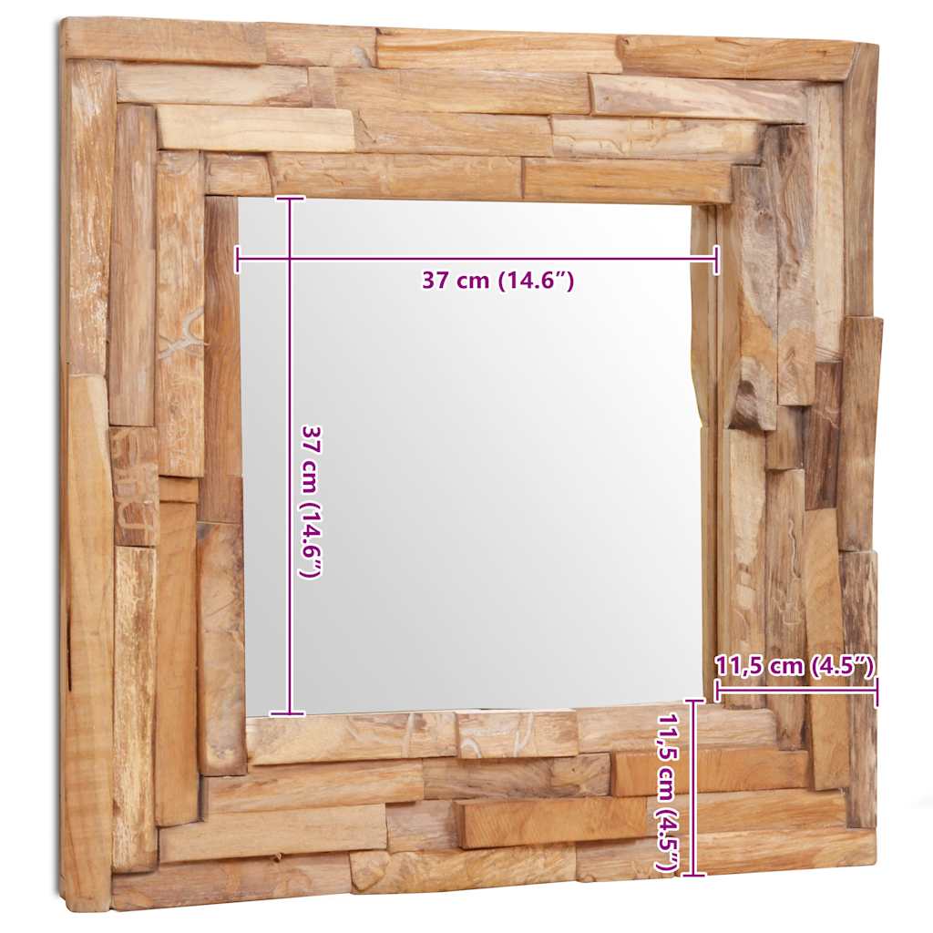 vidaXL Decorative mirror square 60x60 cm teak wood