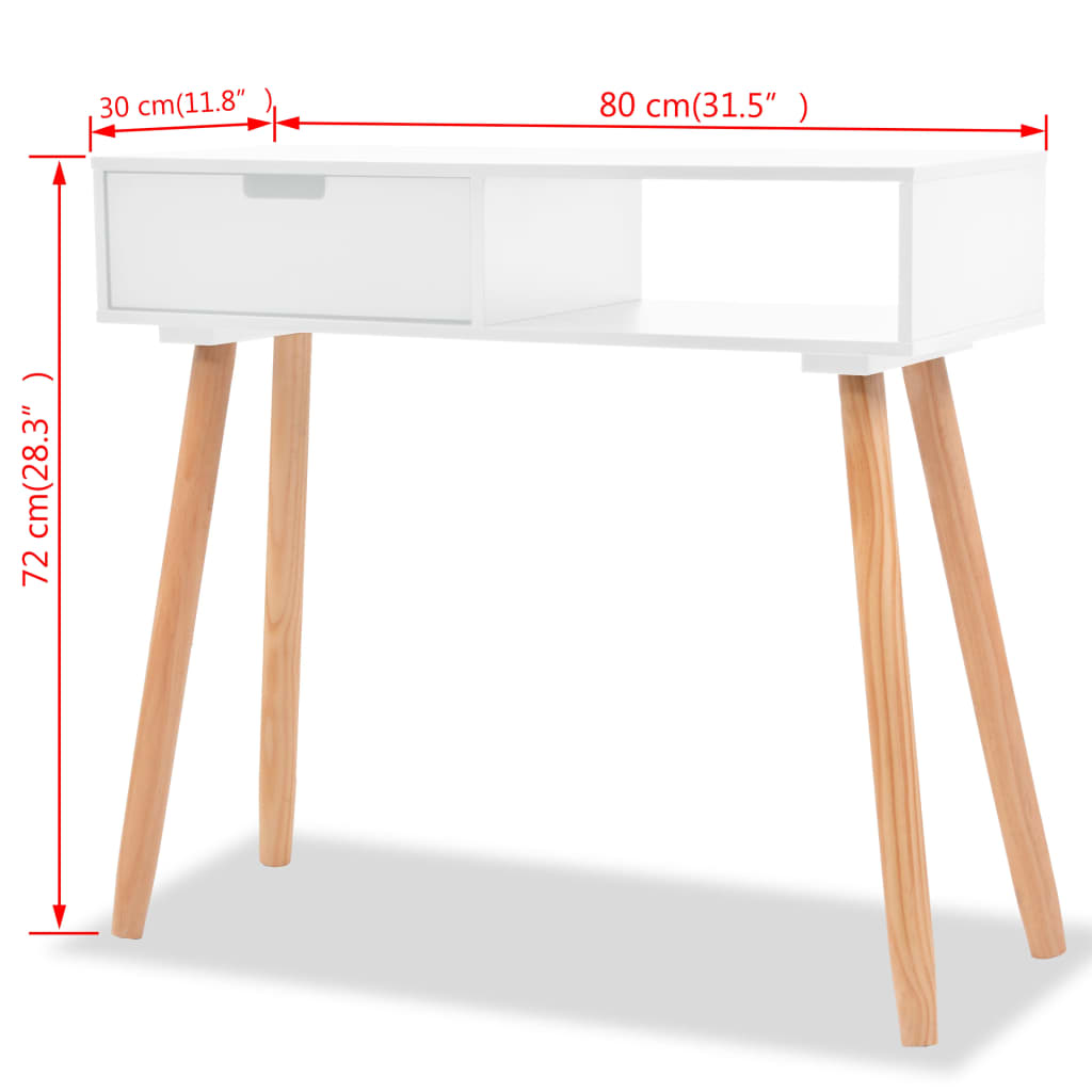 vidaXL Wandtafel 80x30x72 cm massief grenenhout wit