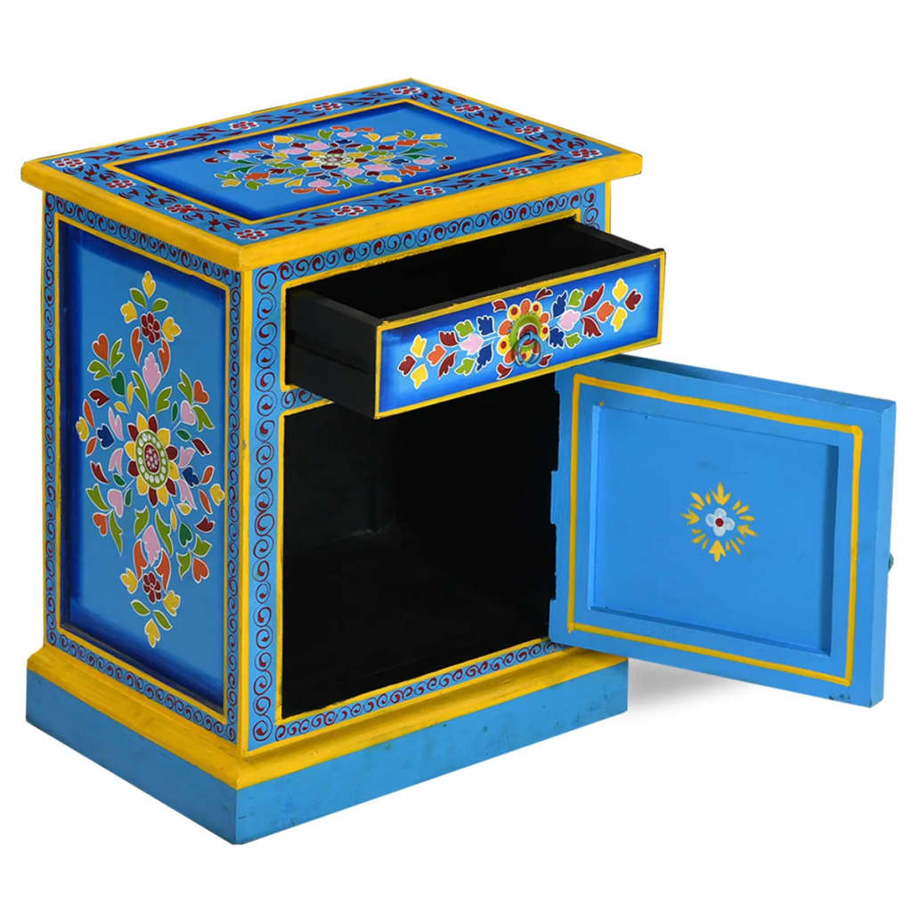 vidaXL Bedside Cabinet Hand-Painted Solid Mango Wood Turquoise