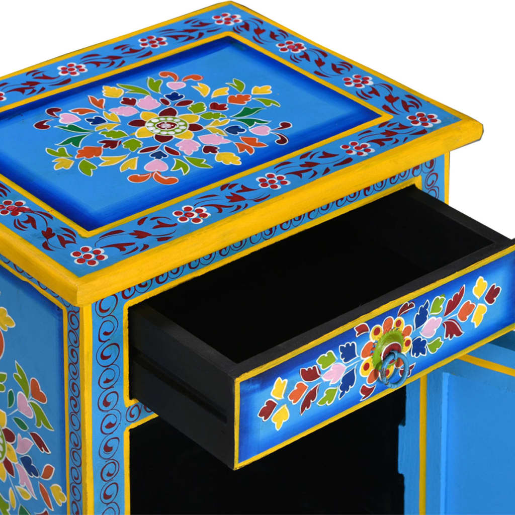 vidaXL Bedside Cabinet Hand-Painted Solid Mango Wood Turquoise