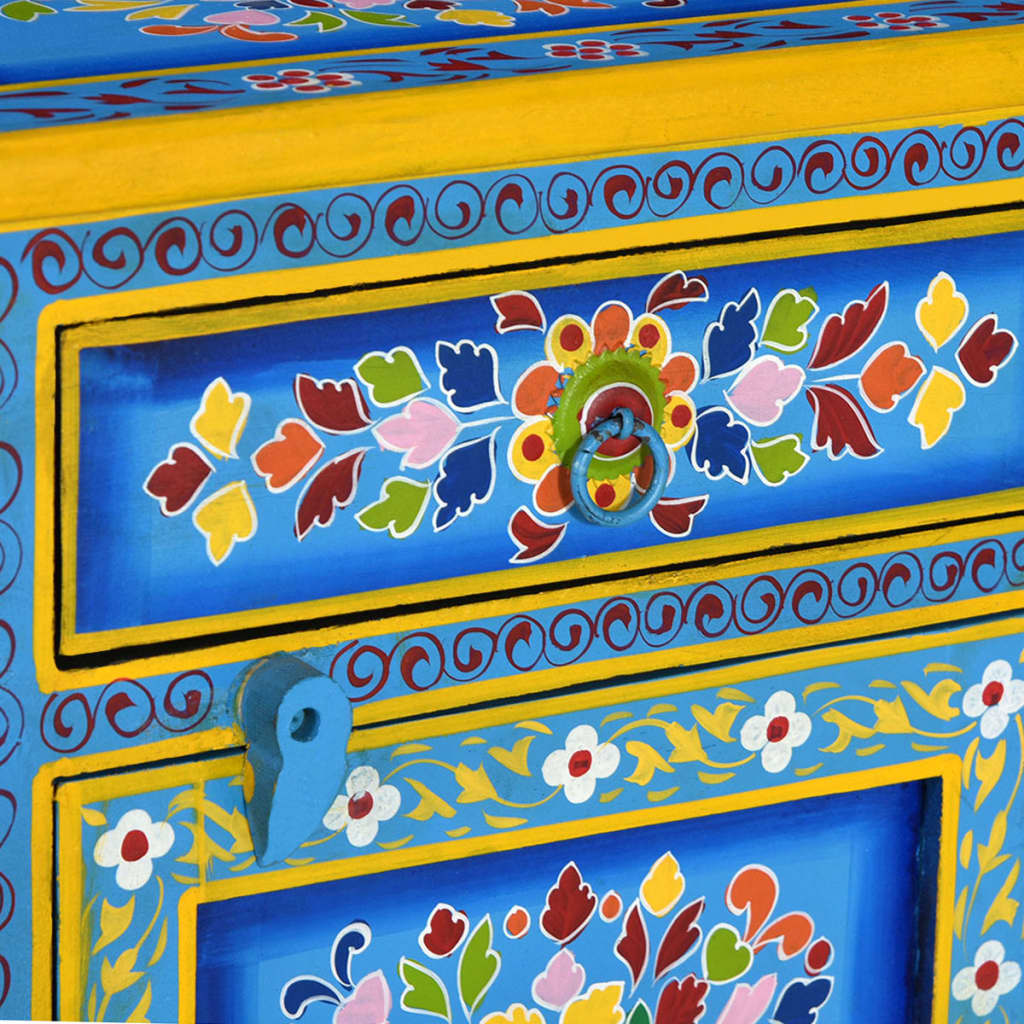 vidaXL Bedside Cabinet Hand-Painted Solid Mango Wood Turquoise