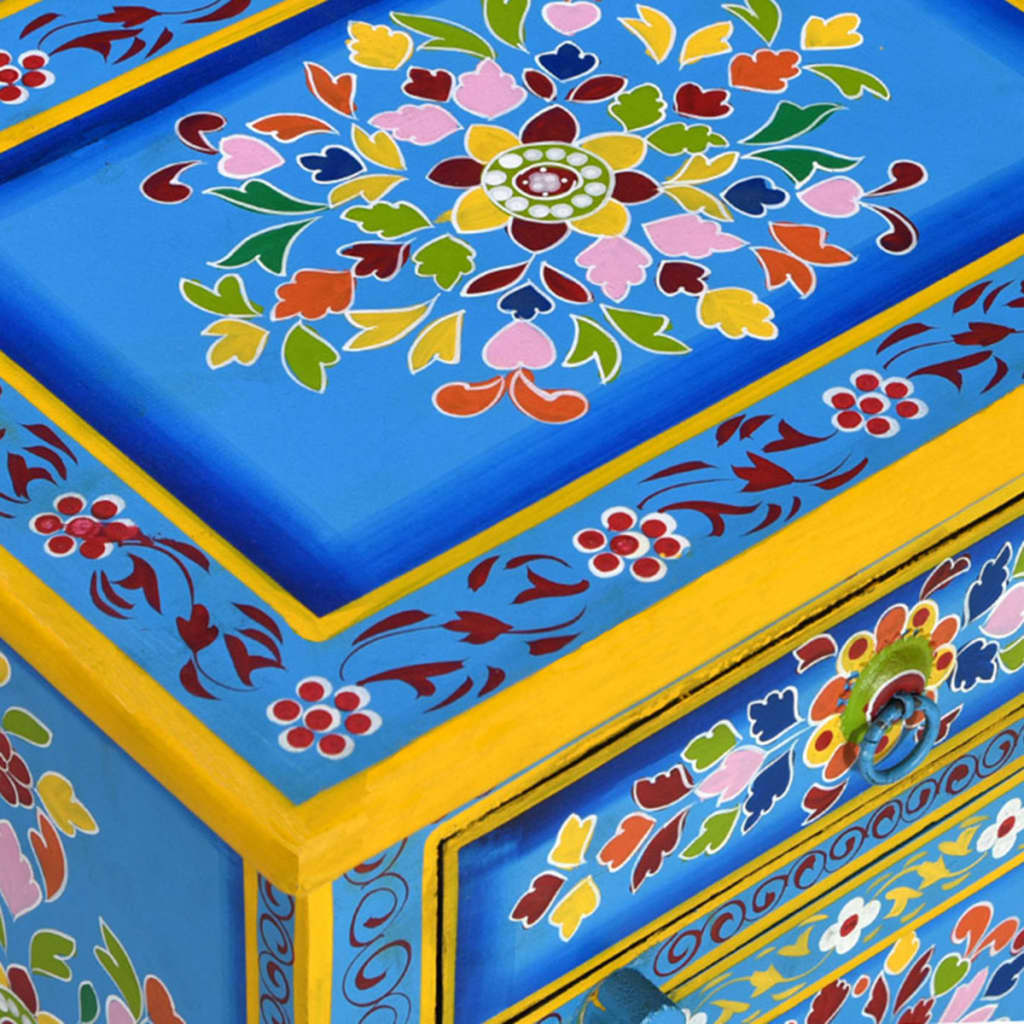 vidaXL Bedside Cabinet Hand-Painted Solid Mango Wood Turquoise