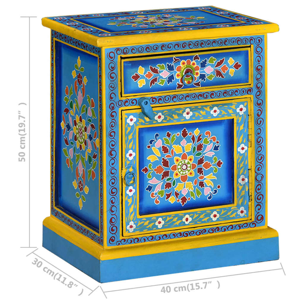 vidaXL Bedside Cabinet Hand-Painted Solid Mango Wood Turquoise