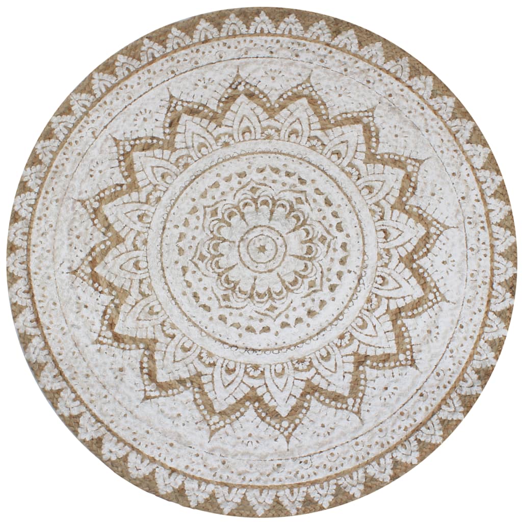 vidaXL Round Braided Jute Rug with Print 90 cm