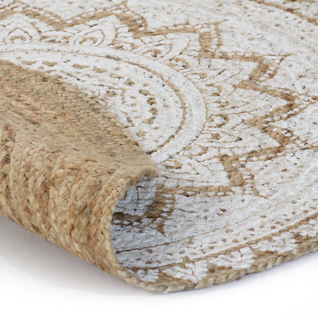 vidaXL Round Braided Jute Rug with Print 90 cm