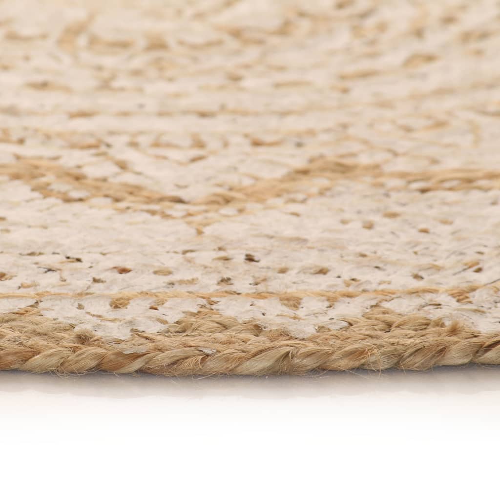 vidaXL Round Braided Jute Rug with Print 90 cm