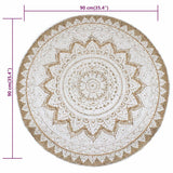 vidaXL Round Braided Jute Rug with Print 90 cm
