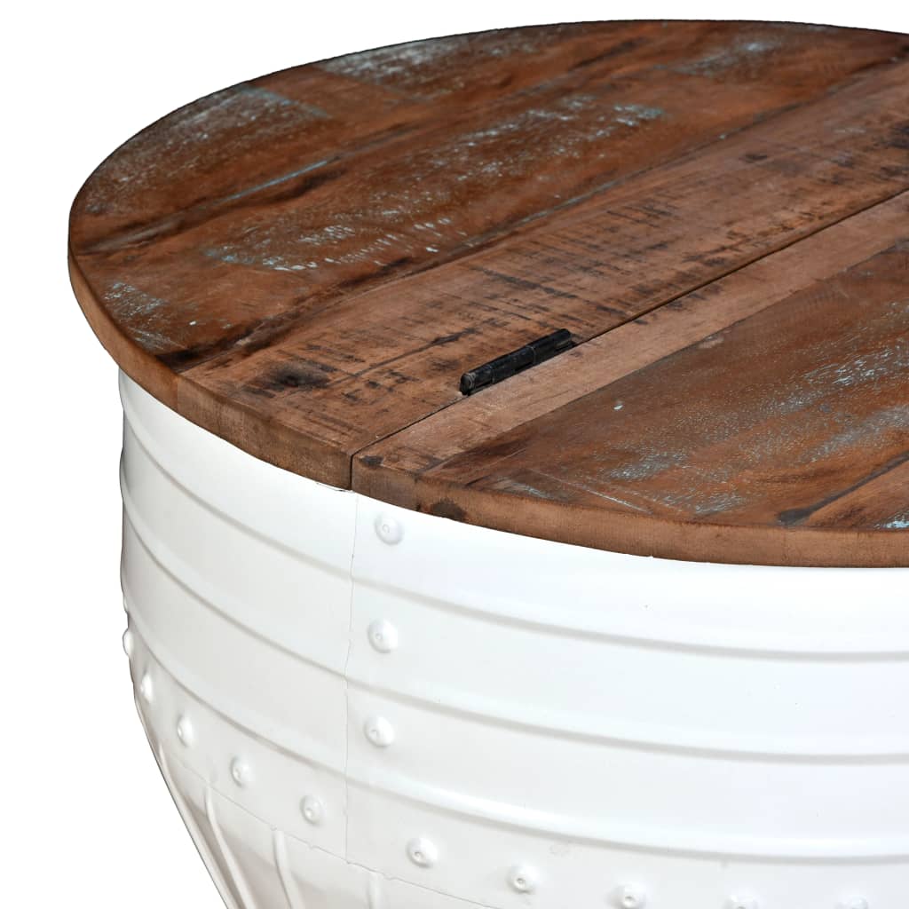 vidaXL Salontafel tonvormig massief gérecyclé blanc