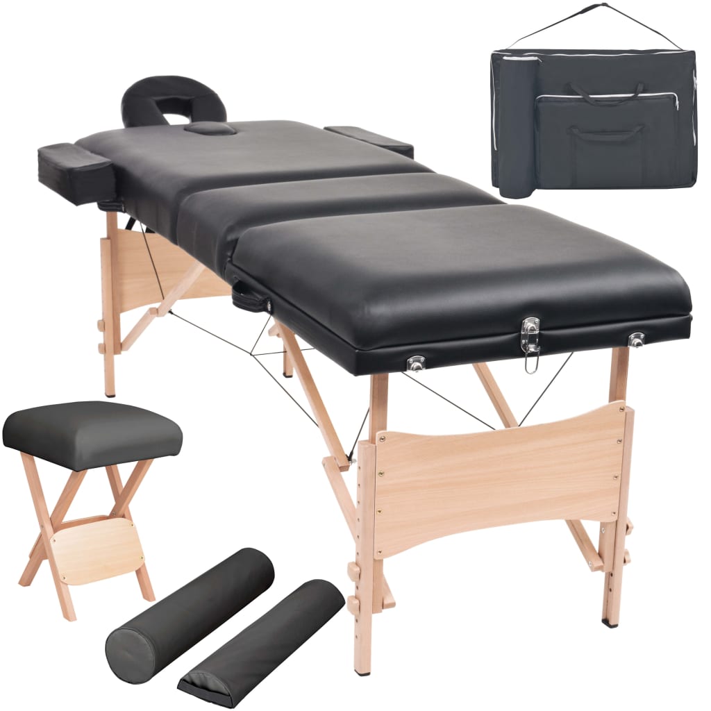 vidaXL Foldable 3-Zone Massage Table and Stool Set 10 cm Thick White