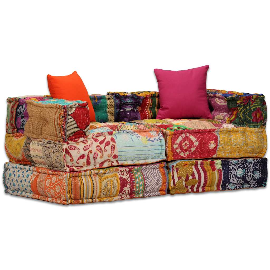 vidaXL Two-Seater Modular Patchwork Fabric Pouf