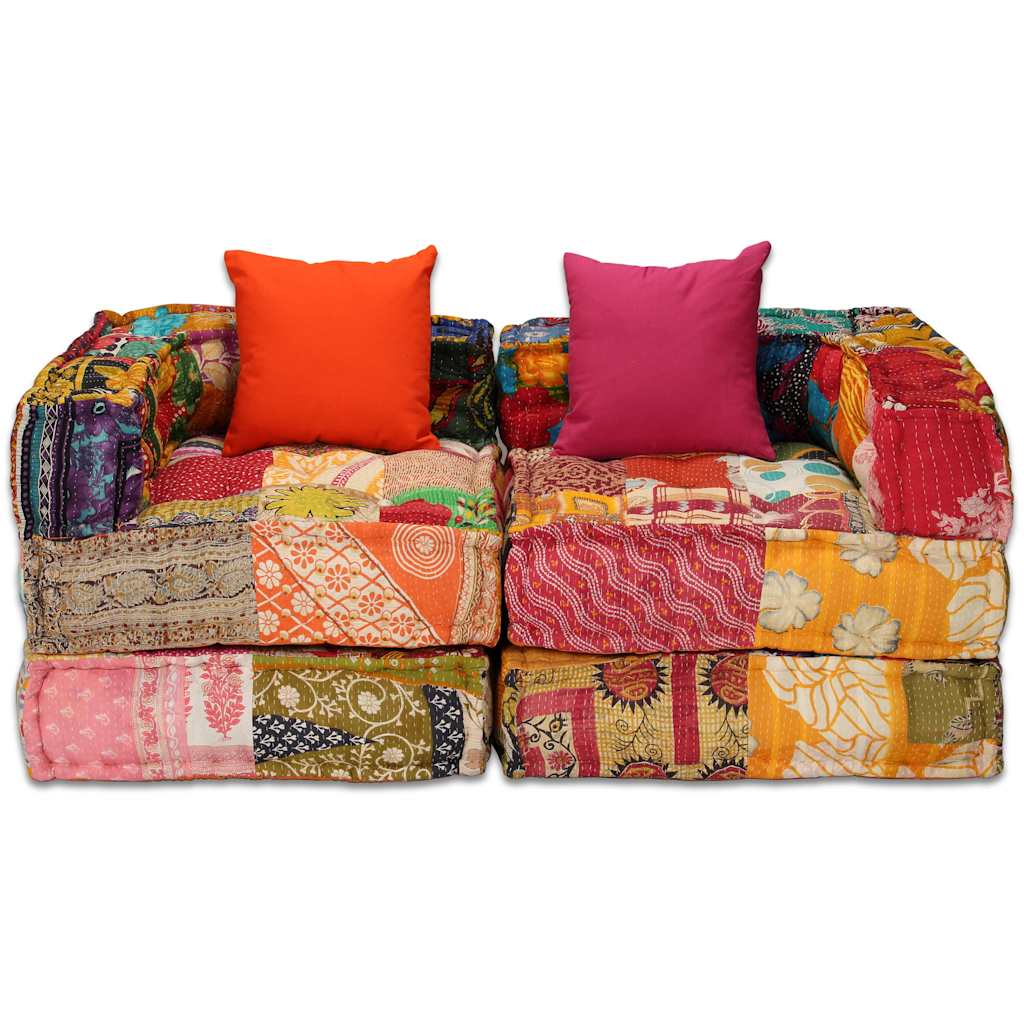 vidaXL Two-Seater Modular Patchwork Fabric Pouf