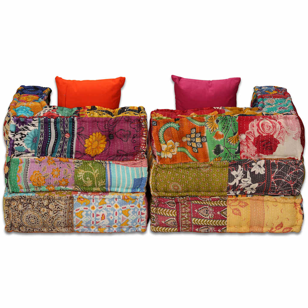 vidaXL Two-Seater Modular Patchwork Fabric Pouf
