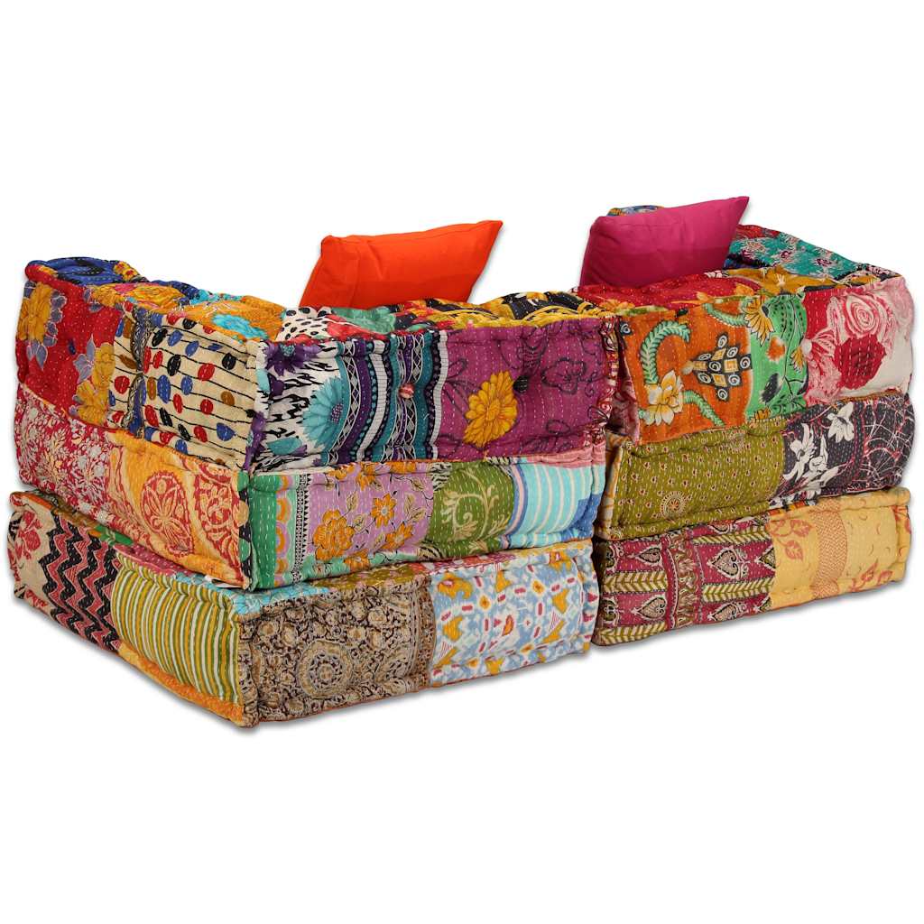 vidaXL Two-Seater Modular Patchwork Fabric Pouf
