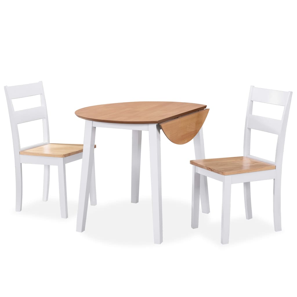 vidaXL Eetkamerset MDF en rubberwood wit 3-delig