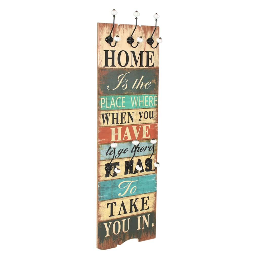 vidaXL Wall-Mounted Coat Rack with 6 Hooks HOME IS 120x40 cm