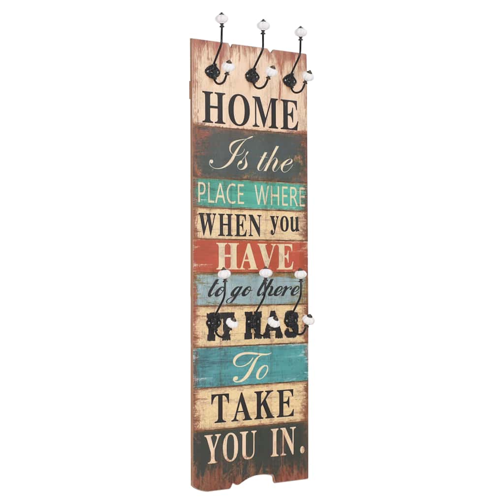 vidaXL Wall-Mounted Coat Rack with 6 Hooks HOME IS 120x40 cm