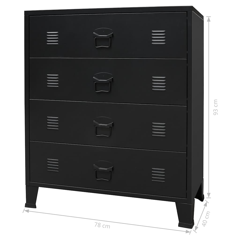 vidaXL Industrial-Style Chest of Drawers 78x40x93 cm Metal Black