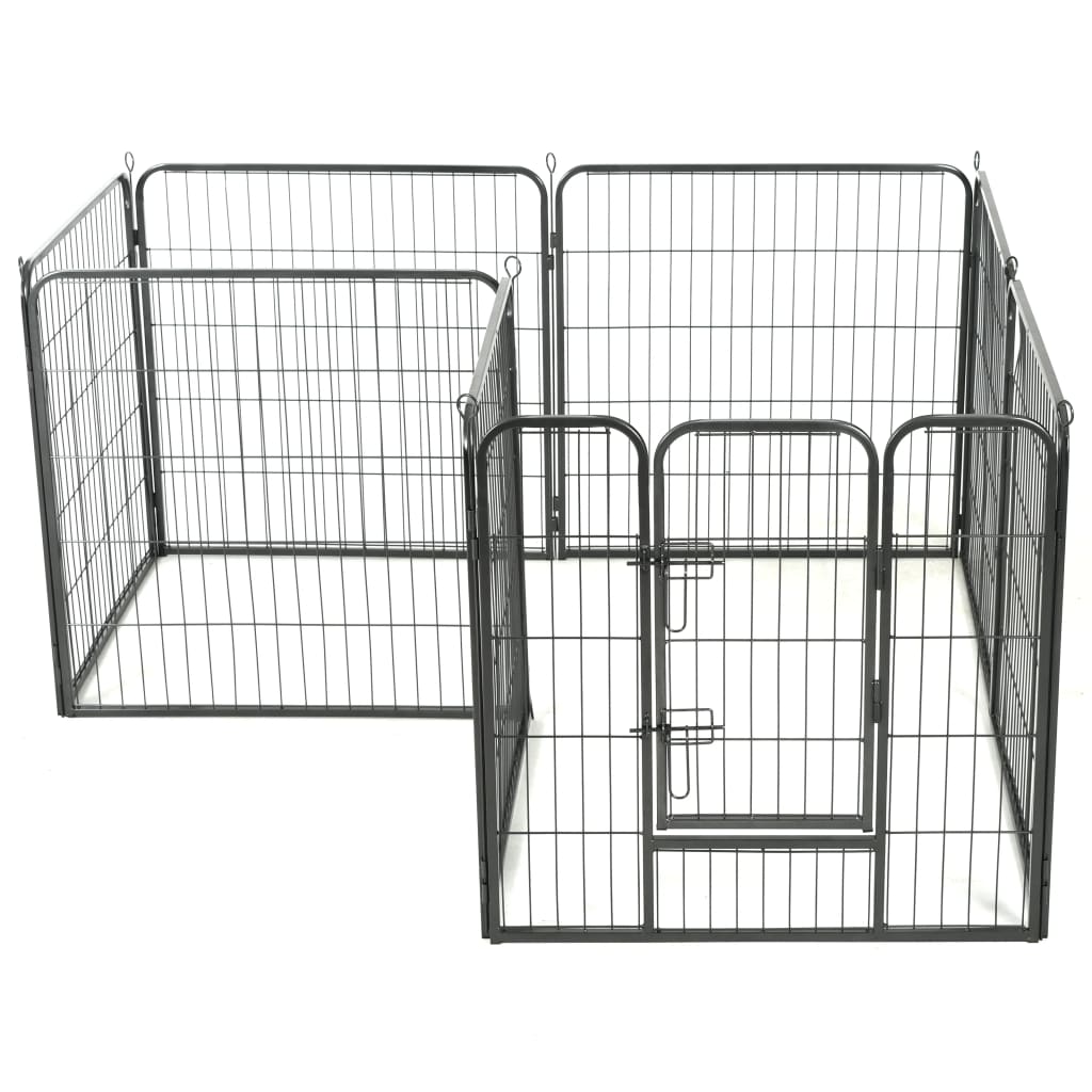 vidaXL Hondenren met 8 panelen 80x80 cm staal zwart