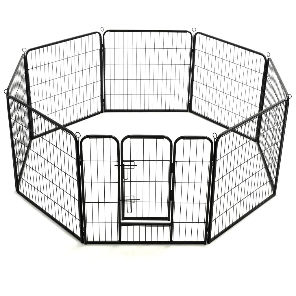 vidaXL Hondenren met 8 panelen 80x80 cm staal zwart