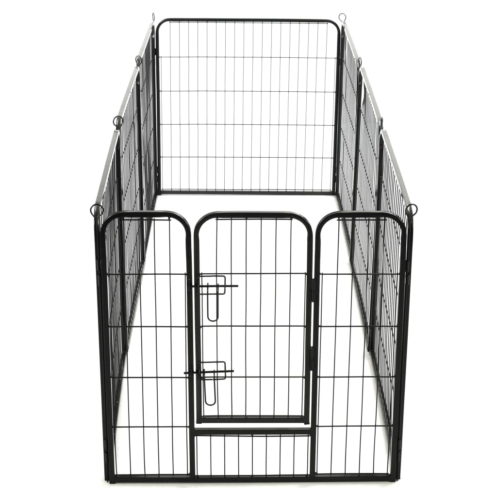 vidaXL Hondenren met 8 panelen 80x80 cm staal zwart