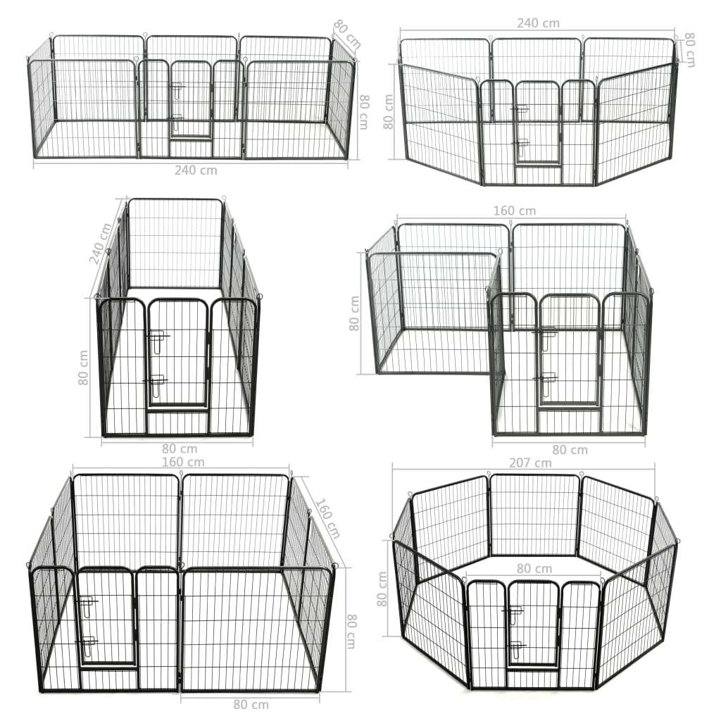 vidaXL Hondenren met 8 panelen 80x80 cm staal zwart