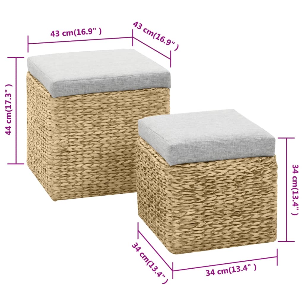 vidaXL Pouf Set Seagrass Grey 2-piece