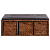 vidaXL Bench with 3 Baskets 105x40x42 cm Seagrass Brown