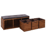vidaXL Bench with 3 Baskets 105x40x42 cm Seagrass Brown