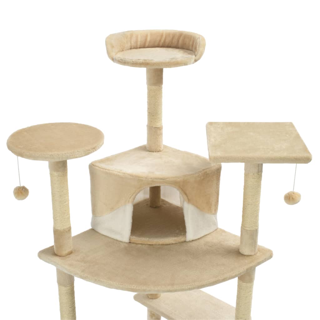 vidaXL Cat Tree with Sisal Scratching Posts 203 cm Beige and White