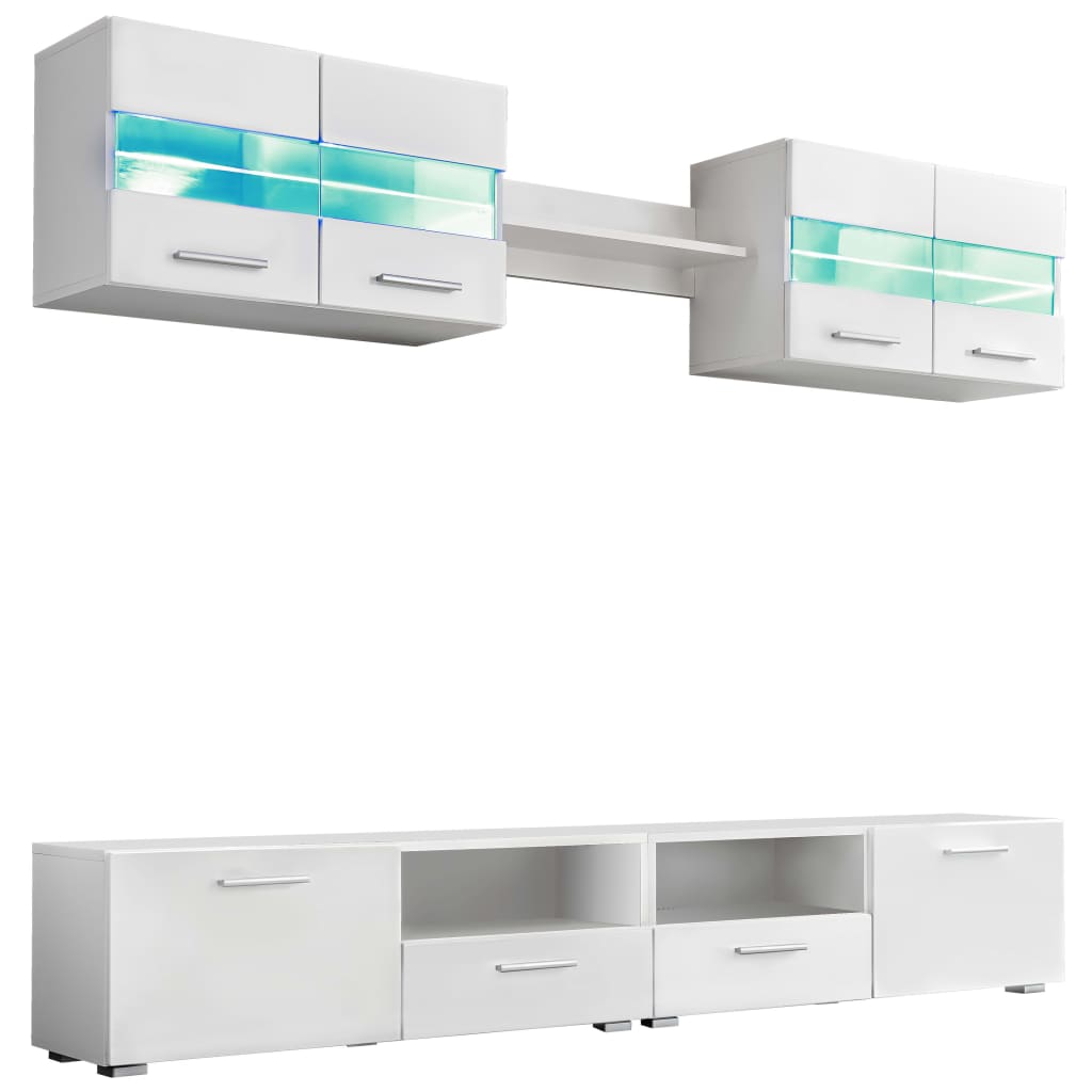 vidaXL TV Cabinet Set with LED Lights High Gloss White 5-piece