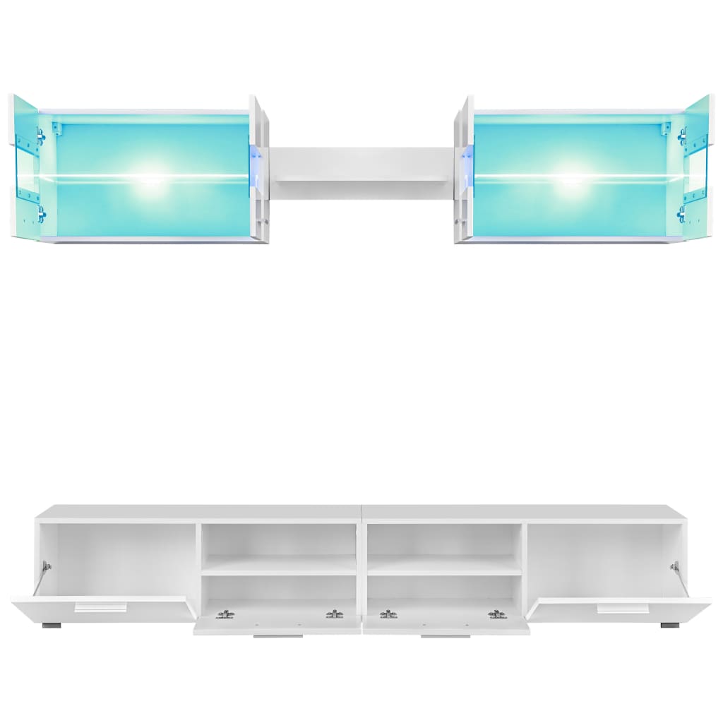 vidaXL TV Cabinet Set with LED Lights High Gloss White 5-piece