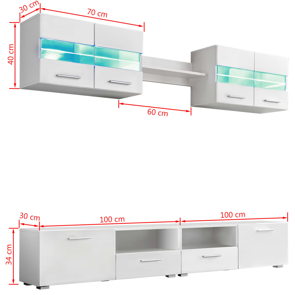vidaXL TV Cabinet Set with LED Lights High Gloss White 5-piece