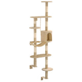 vidaXL Cat Scratching Tree with Sisal Scratching Posts Wall-mounted 194 cm Beige