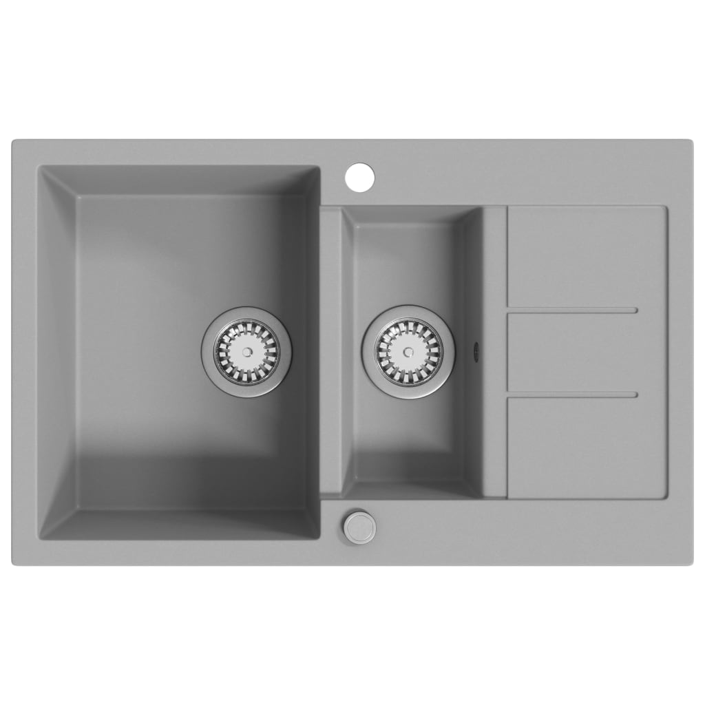 vidaXL Double Sink Granite Black