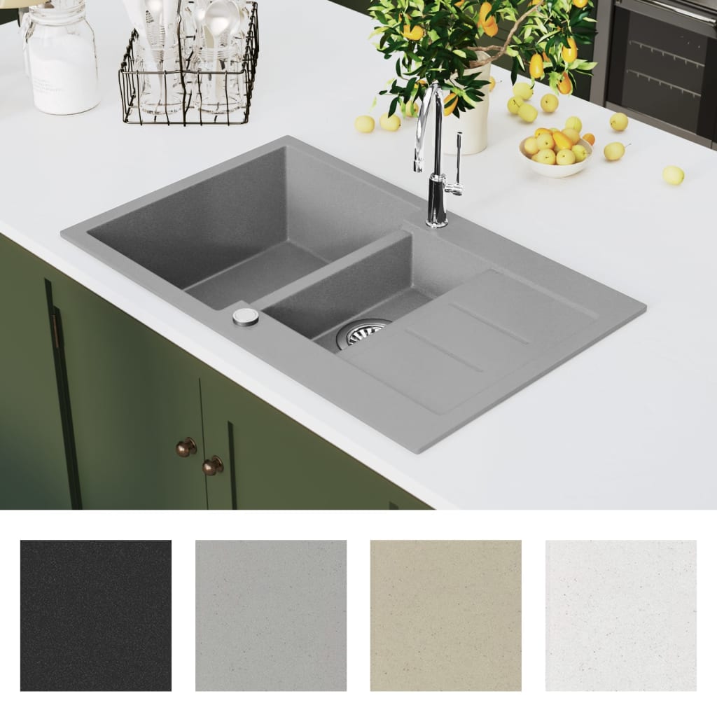 vidaXL Double Sink Granite Black