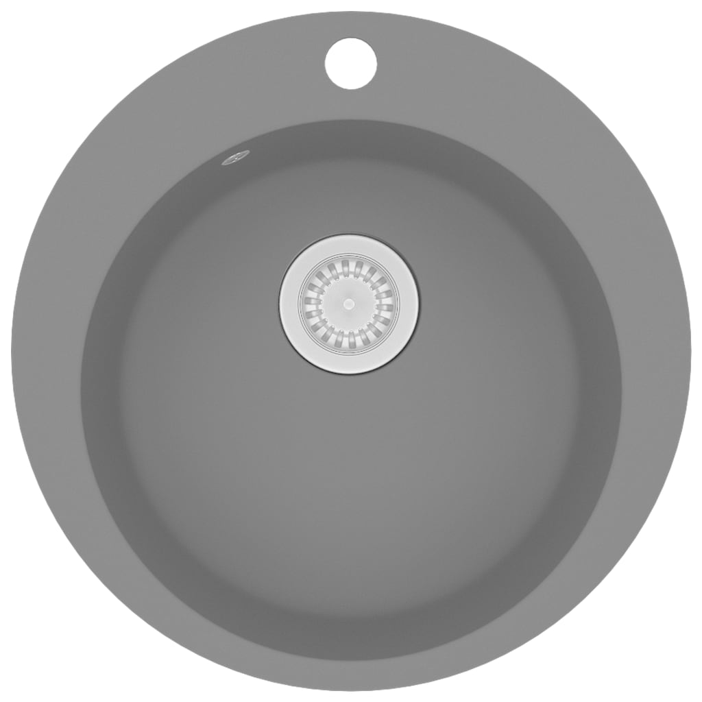 vidaXL Round Single Bowl Granite Sink Black