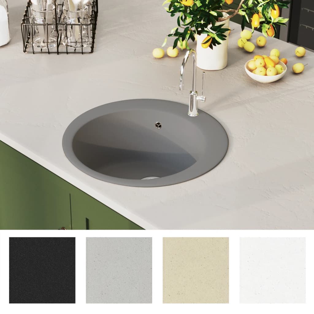 vidaXL Round Single Bowl Granite Sink Black