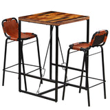 vidaXL 3-delige Barset massief gerecycled hout en echt geitenleer