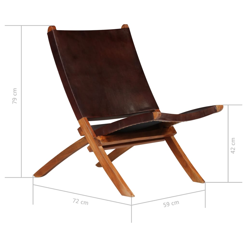 vidaXL Folding Recliner Genuine Leather Brown