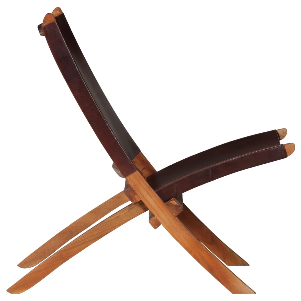 vidaXL Folding Recliner Genuine Leather Brown
