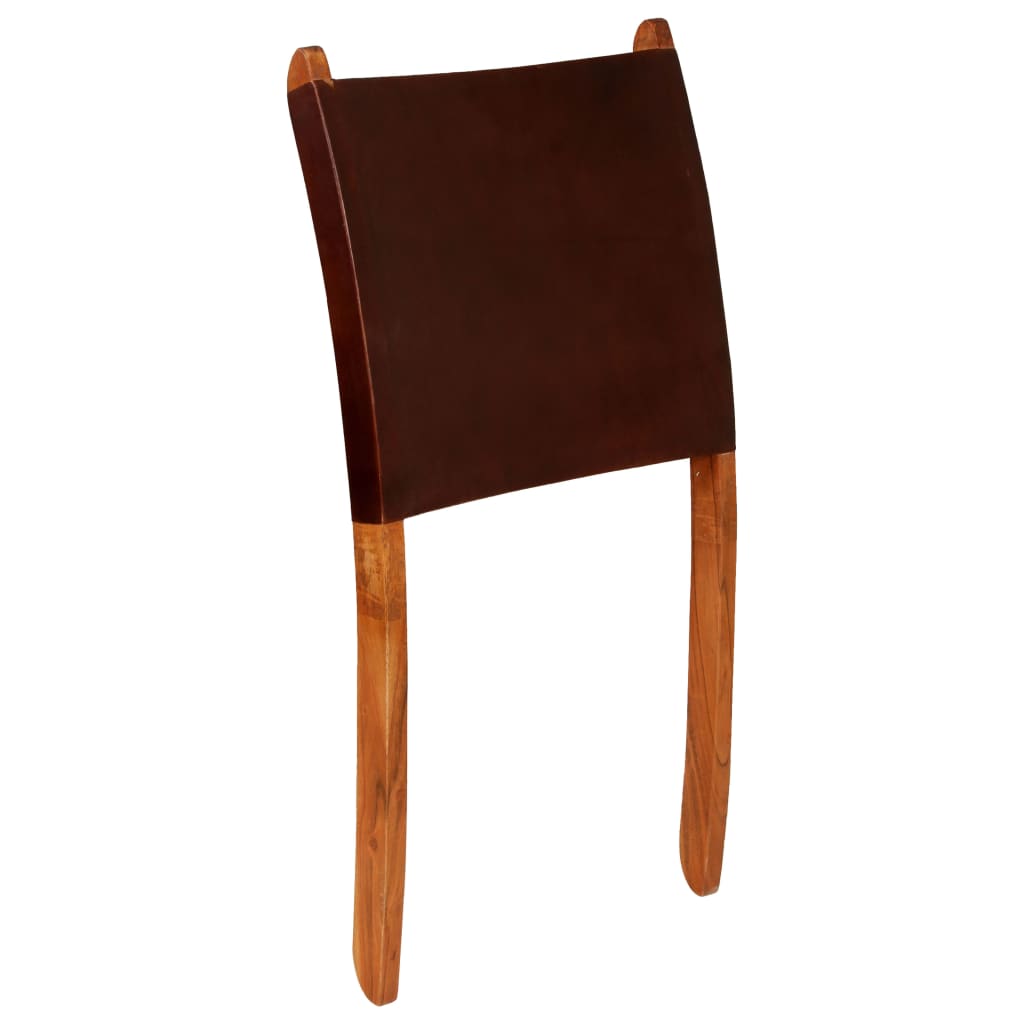 vidaXL Folding Recliner Genuine Leather Brown