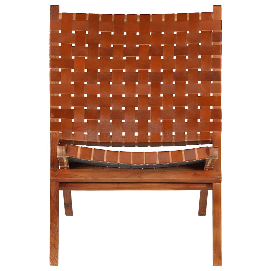 vidaXL Folding Chair Cross Striped Genuine Leather Brown