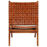 vidaXL Folding Chair Cross Striped Genuine Leather Brown