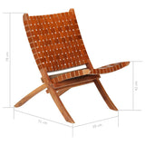vidaXL Folding Chair Cross Striped Genuine Leather Brown