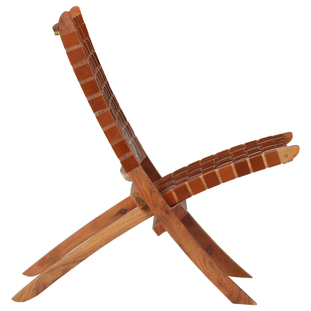 vidaXL Folding Chair Cross Striped Genuine Leather Brown