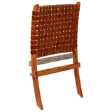 vidaXL Folding Chair Cross Striped Genuine Leather Brown