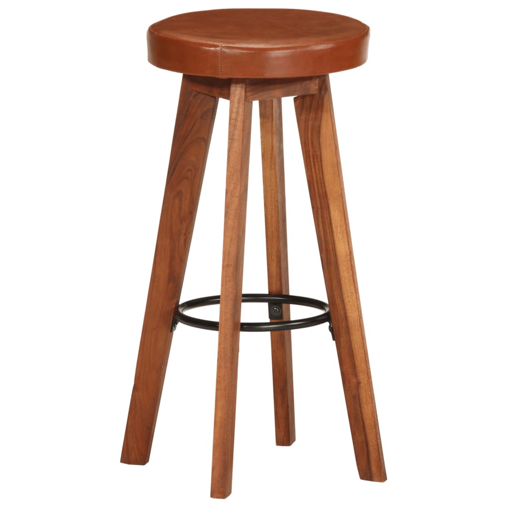 vidaXL Barstoelen 2 st echt leer en massief acaciahout