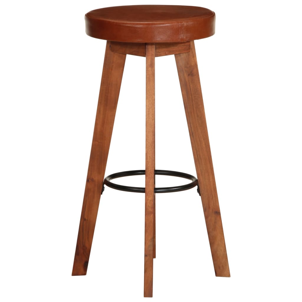 vidaXL Barstoelen 2 st echt leer en massief acaciahout