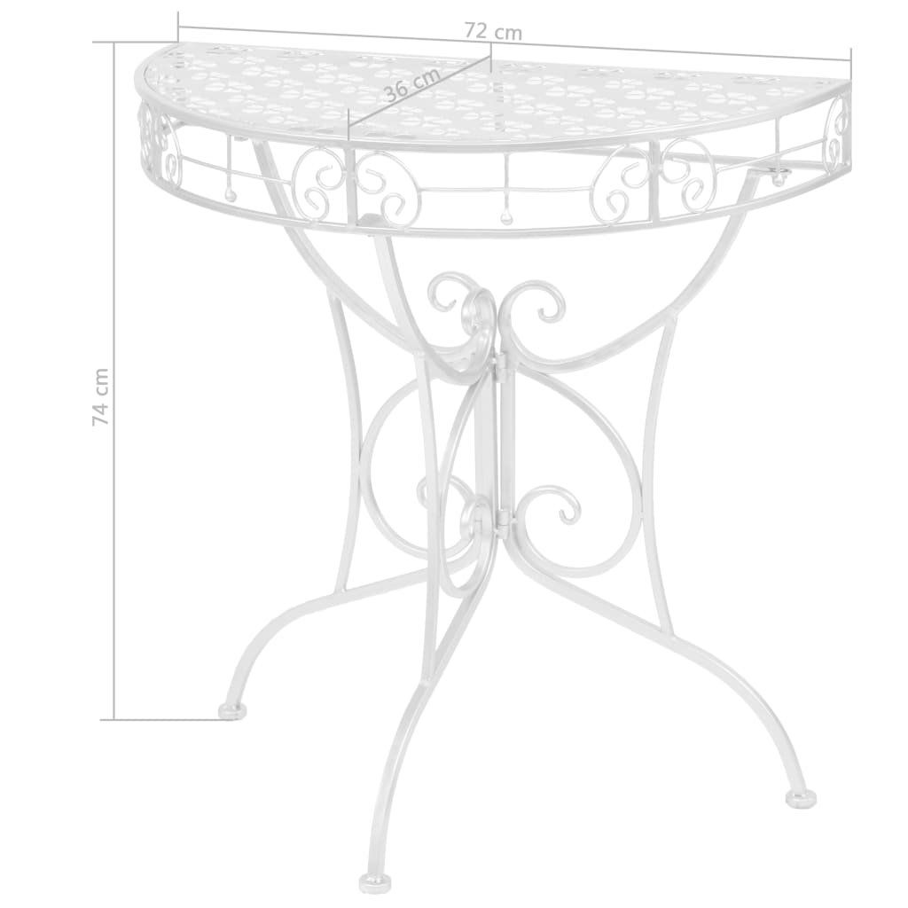 vidaXL Bijzettafel style vintage demi-rond 72x36x74 cm métal argent